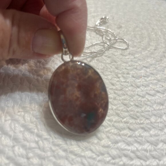Beautiful POPPY JASPER Handmade Sterling 925 Pendant/Chain #389D - Picture 1 of 3